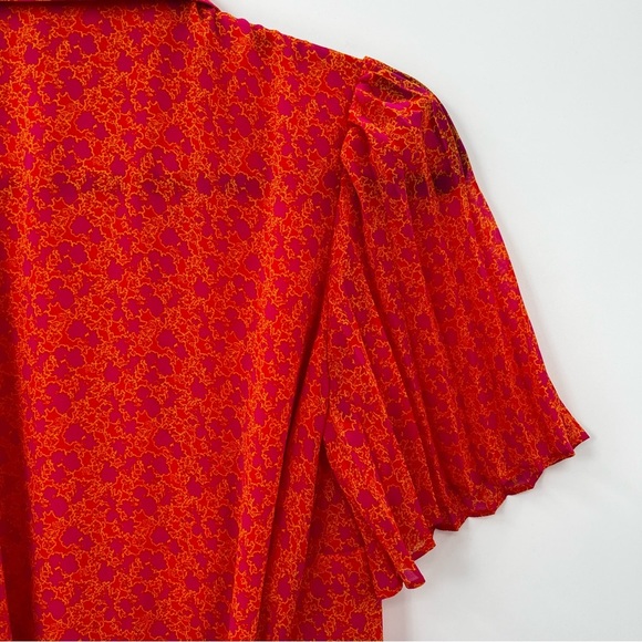 Alexis X Target Wrap Mini Pleated Dress Orange Floral Flower Flutter Sleeve - Picture 8 of 13